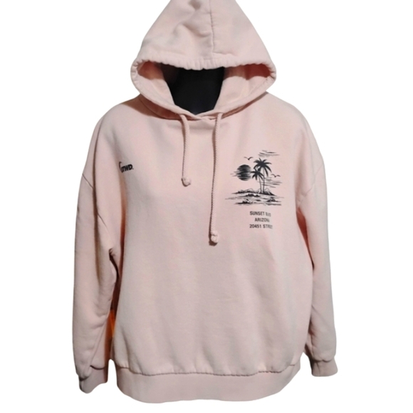 Pull&Bear | Pastel Pink Hoodie with PalmTree Streetwear Malibu Vibes | Size SM - Picture 1 of 11